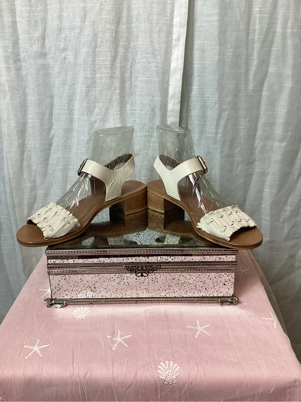See by Chloe Robin Bicolor Rickrack-Trim Wedged Sandals; Size: 10
